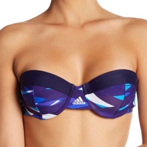 adidas Bandeau Bikini Top Navy, White, Teal, Bathing Suit Top. Size XL NWT - Picture 2 of 8